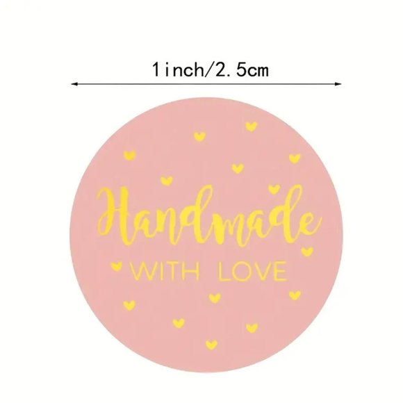 NEW 500 Stickers "Handmade With Love" Stickers Baking , Craft Labels - Pink/Gold - Picture 2 of 4